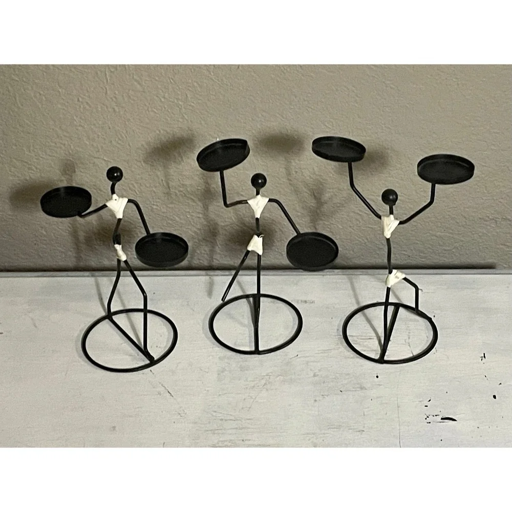 Stick Figure Candlestick MCM Metal Candle Holders Vintage